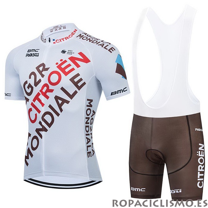 2021 Maillot Ag2r La Mondiale Tirantes Mangas Cortas Marron Amarillo